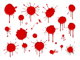 abstract red color splash set isolated on white background. Red paint splashes on PNG transparent background 