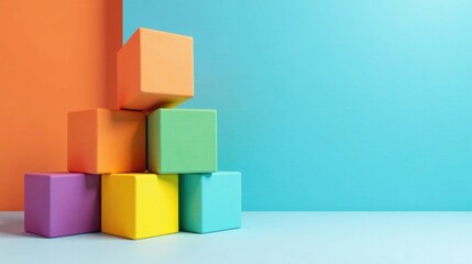 Obraz premium Colorful blocks arranged in a pyramid shape against a vibrant two-toned background.
