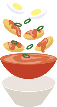 red soup bowl with eggs and bread clip art preview