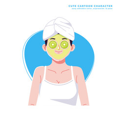 skin care and facial mask cute cartoon character