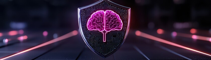 Digital shield symbolizing brain protection and cybersecurity in modern technology.