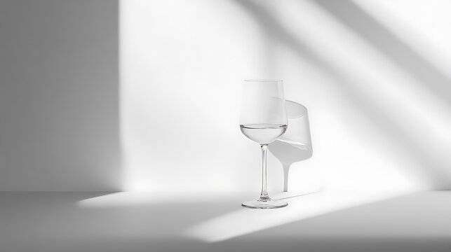 14. A minimalistic photo of a glass of water placed on a white background, with a focus on the clean simplicity of the image