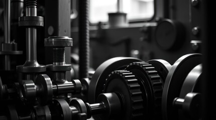 Naklejka premium Close-up of industrial machinery showcasing gears and mechanical components.