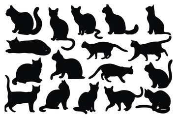 Cat silhouettes set isolated flat vector illustration on white background