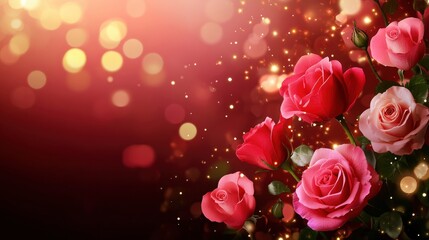 Valentine's Day or Wedding Background with Beautiful Roses. Concept for a romantic party invitation or love message. Premium and luxurious Ai-Generative.
