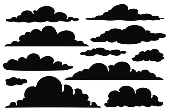  Clouds silhouettes set isolated flat vector illustration on white background.