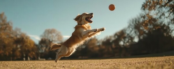 An energetic dog leaps through the air to catch a frisbee in a sunny park, with mid-action motion capture.