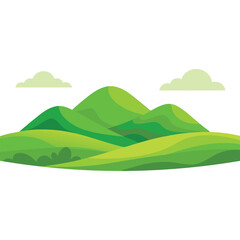 Fototapeta premium Green hills lanscape isolated flat vector illustration on white background.