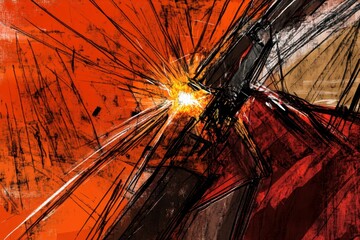 Vibrant Sketch of Welder with Torch and Sparks