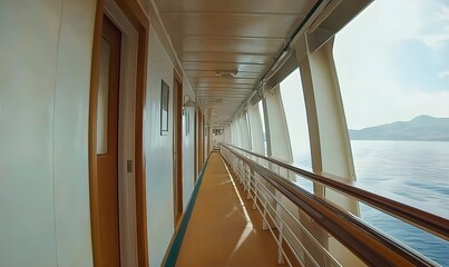 A cruise ship entering a passage framed by towering mountains