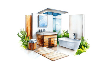 Modern Watercolor Bathroom Design with Natural Elements