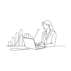 Business woman discussing project learning data graph on laptop screen Continuous line draw Full length single line animation.