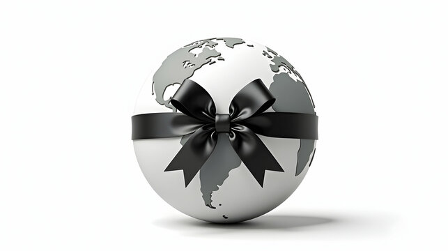 A world-globe egg, elegantly adorned with a sleek black ribbon, creating a captivating visual metaphor.
