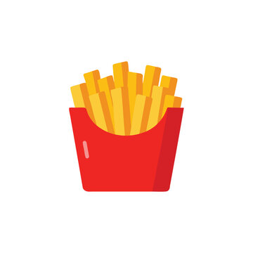 Potato fries in a red carton package box isolated flat vector illustration on white background