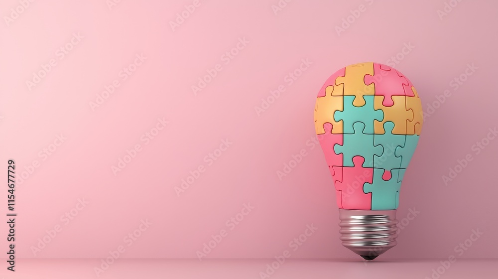 Wall mural a colorful light bulb designed with puzzle pieces, symbolizing creativity and problem-solving agains