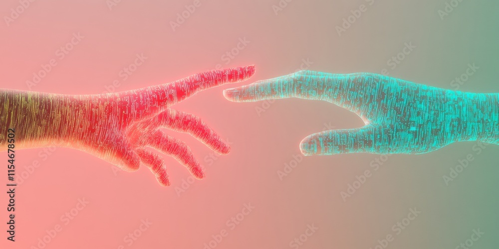 Leinwandbilder futuristic interaction human and robotic hand connection with digital patterns