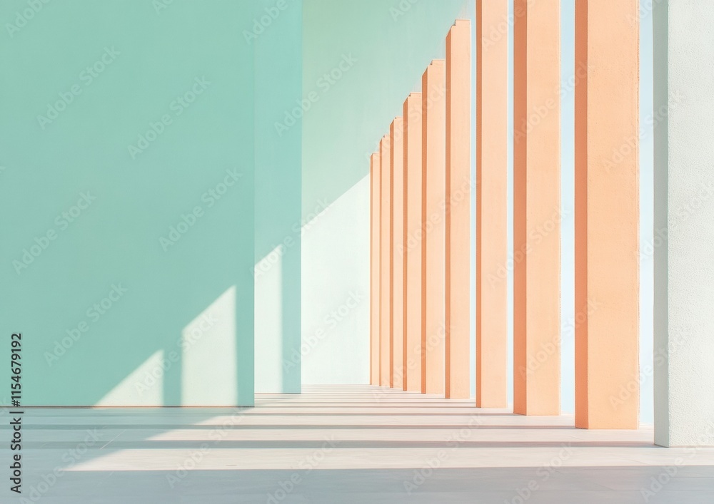 Poster modern minimalist architecture featuring pastel-colored columns and shadows in daylight