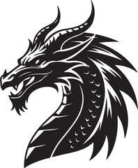 Dragon head silhouette with white background