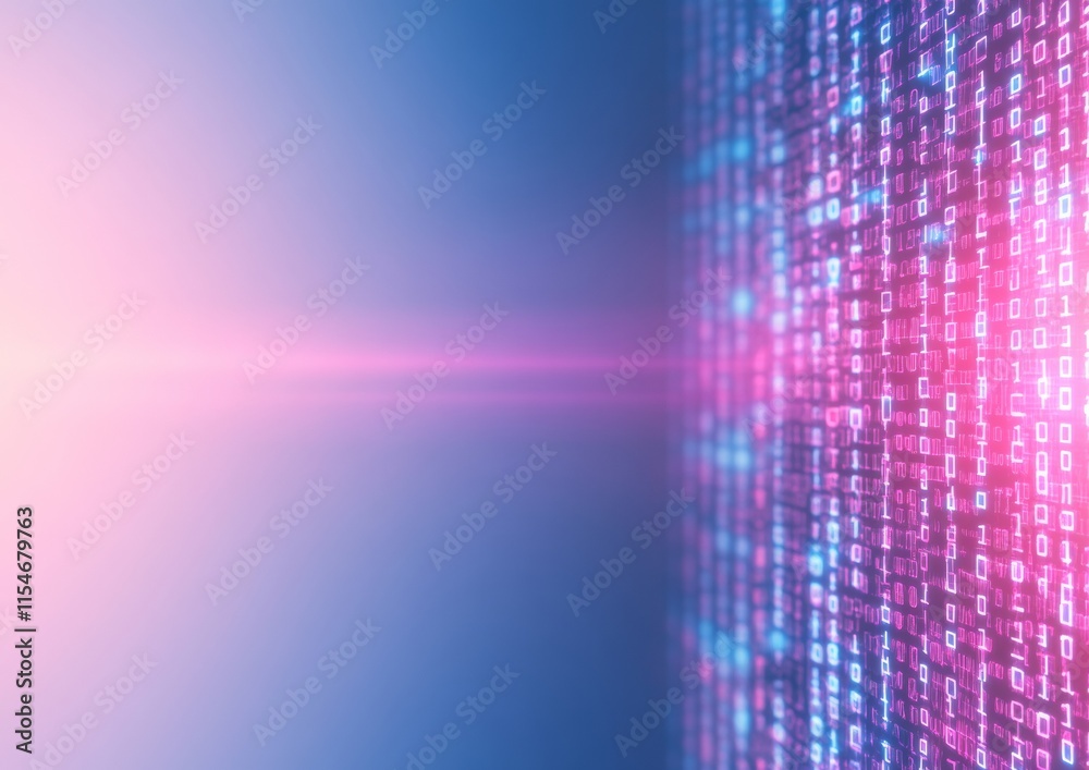 Fototapete futuristic digital binary code at dusk with vibrant colors