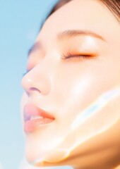 Obraz premium Radiant Asian Face in Soft Pastel Light Beauty, Tranquility, and Serenity