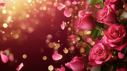 Valentine's Day or Wedding Background with Beautiful Roses. Concept for a romantic party invitation or love message. Premium and luxurious Ai-Generative.