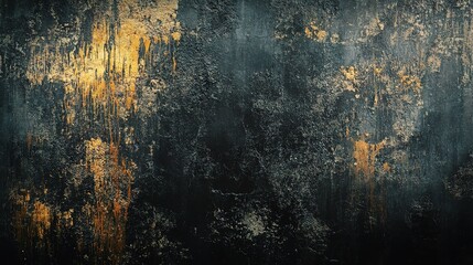 Naklejka premium Textured Black Grunge Background with Rough Surfaces and Golden Accents