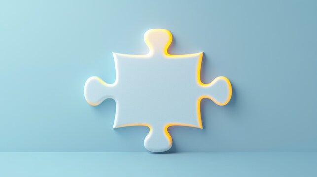 A simple, illuminated puzzle piece against a blue background, symbolizing completion and creativity.