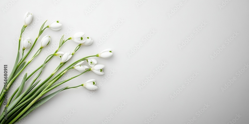 Poster Minimalist Spring Snowdrops on Transparent Background – Natures Elegance in White