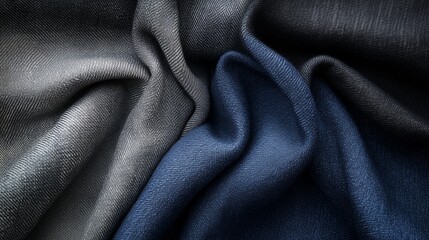 Fototapeta premium Abstract Curves of Blue and Gray Textile Folds - Made with Generative AI