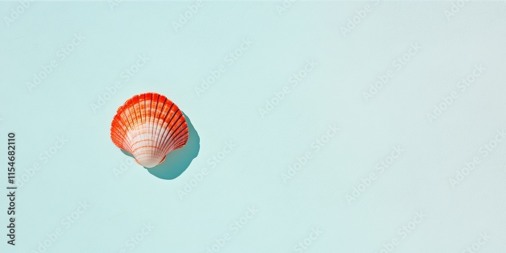 Poster minimalist composition of a red seashell on light sand background