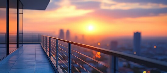 Serene Sunset Cityscape from a Modern Balcony