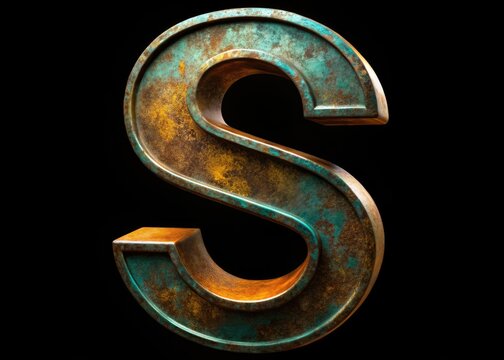 Vintage 3D-rendered iron letter S; perfect for game and movie title design, with a chiseled texture.