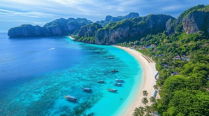 Obraz premium Stunning Tropical Beach with Crystal Clear Waters and Lush Mountains