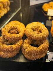 various sandwich, pizza, bagel display in shop