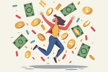 Cheerful Person Juggling Money in Cartoon Style