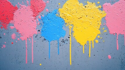 Fototapeta premium Vibrant Paint Splashes on Concrete Background in Bold Colors