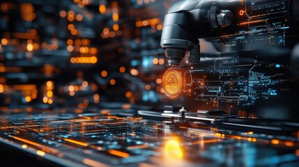 Futuristic Robotic Arm with Holographic Interface