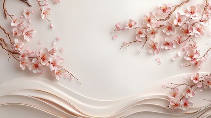 A pastel pink and cream design featuring sakura petals and golden traditional wave textures
