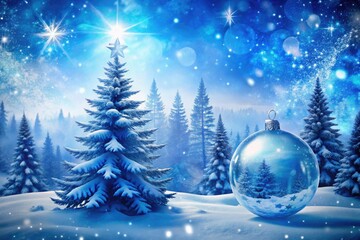 Obraz premium Abstract blue Christmas background. Festive winter scene, double exposure creates a cool, holiday wonderland.