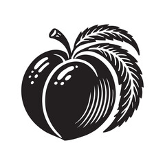 Peach Silhouette Vector Illustration, Solid White Background.