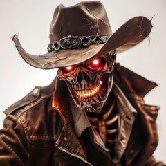Terrifying Cowboy Skeleton with Glowing Red Eyes