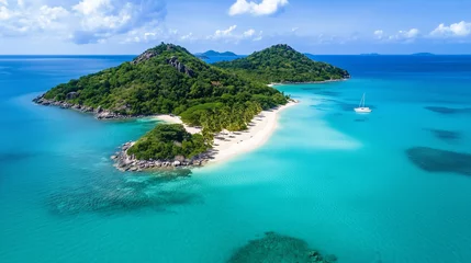 Fototapete Stunning aerial view of a tropical island with clear water © Kevin