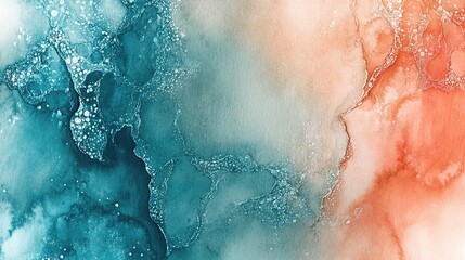 Fototapeta premium Abstract Watercolor Splash in Shades of Teal and Coral