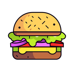 Burger icon. Fast food illustration. Vector graphic in flat style.