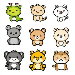 Cute and Adorable Cartoon Animals Collection with Diverse Characters for Children's Designs and Creative Projects