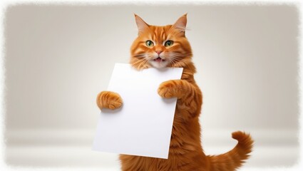 Ginger Cat Holding Blank Sign Advertisement