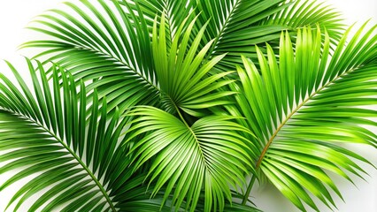High-resolution aerial shot: vibrant green palm leaves create a natural frame against a pure white backdrop.