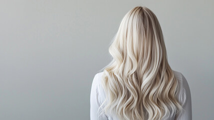 Naklejka premium Graceful rear portrait of a young woman with flowing blonde hair