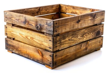 Isolated wooden box, ideal for food styling and rustic shots.