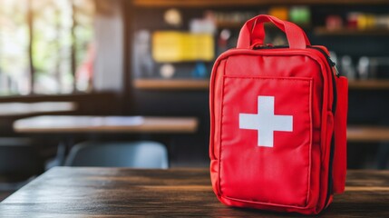 First Aid Kit in Bright Community Center Setting
